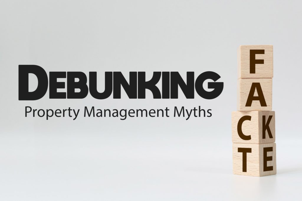 Debunking Property Management Myths with stacked blocks spelling f-a-c-t